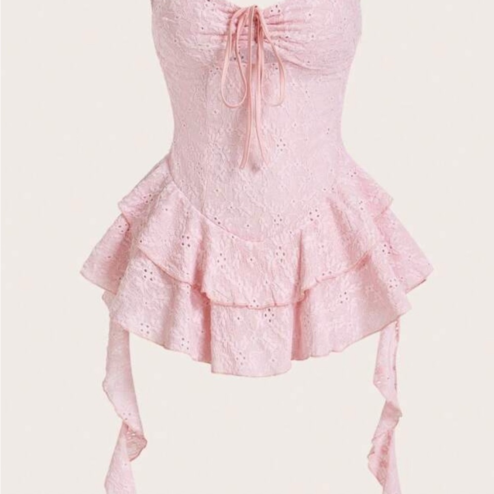 Pink Lace Ruffle Dress - Picture 2 of 7